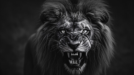 Intense Black and White Lion Portrait
