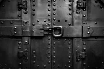 A black metal door with a lock and a chain