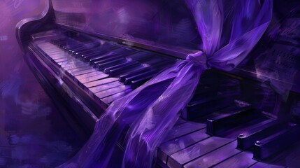 Purple piano keys with fabric for music or fantasy themed designs