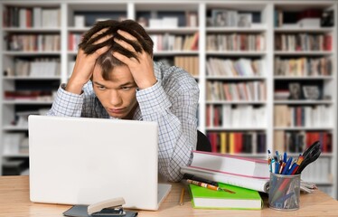 Sad young student have anxiety of exams, prepare for test