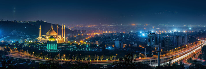 Obraz premium Stylized Night View of Islamabad with Faisal Mosque