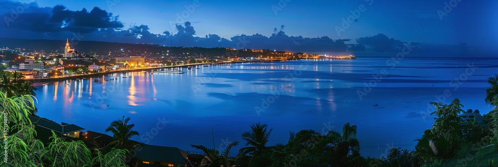 Wall mural stylized night panorama of apia, samoa