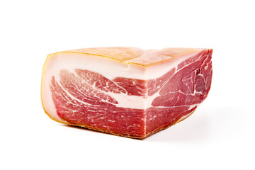Traditional Spanish Jamon Serrano ham, Prosciutto Crudo, Parma ham, Italian antipasto, isolated on...