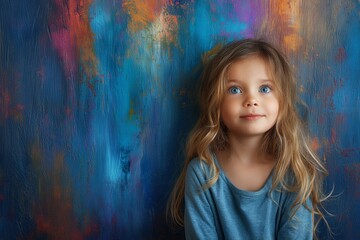 Little girl with captivating eyes and painted backdrop