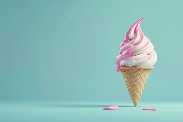 3D minimal ice cream, isolated on brown pastel color background.