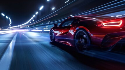 Fototapeta premium Sports car driving at high speed on the road at night.