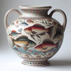 Exquisite Ceramic Vase with Detailed Fish and Nature Design for Sophisticated Home Decor