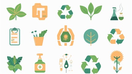 Set of flat icons for science, medicine, nature and healthcare