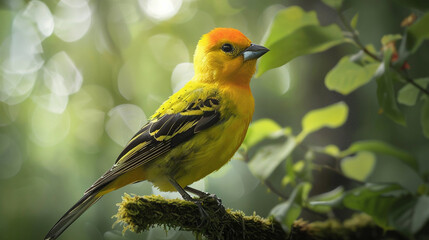 Western tanager sitting on a stick