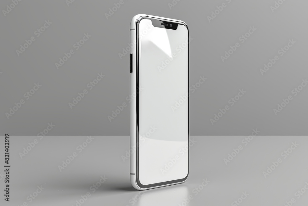 Poster isolated blank white smartphone with an empty display screen, perfect for showcasing app designs or 