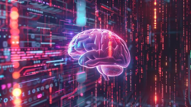 Neon light brain matrix futuristic technology