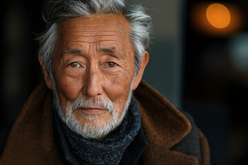 Asian old man with grey hair and beard, portrait for marketing campaign
