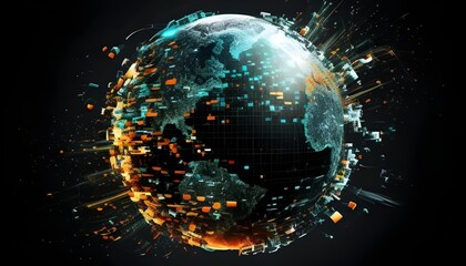 Obraz premium Uncontrolled Digital World Globe Chaos of Excessive Network Connectivity and Super Fast Data Exchange
