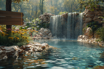 A serene hot spring nestled in a secluded valley, offering therapeutic waters and natural relaxation. Concept of rejuvenating retreat and thermal spa. Generative Ai.