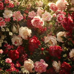Vibrant Peony Flower Garden with Sunlight
