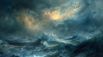 Fototapeta premium Stormy ocean waves and dramatic sky for nature and energy themed designs