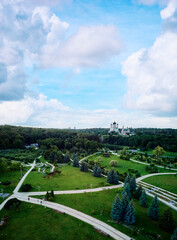 Aerial drone view of beautiful Feofania park in Kyiv, Ukraine.