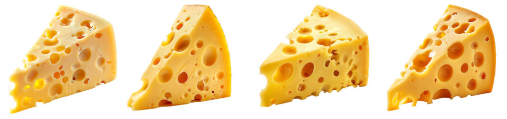 Set of tasty cheese blocks isolated on transparent background.