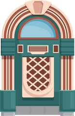 Nostalgic vintage jukebox vector illustration with retro 1950s music theme and colorful flat design icon for classic american entertainment and rock n roll culture