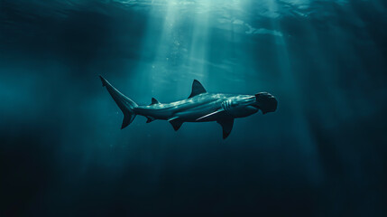 Great hammerhead shark in the sea