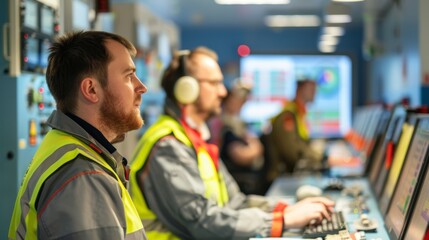 Fototapeta premium The control room is a hub of activity and the operators play a crucial role in keeping the electricity flowing to homes and businesses.