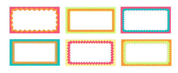 Frames with wavy zigzag edges. Set of trendy curved geometric frames for decorative design. Vector illustration.