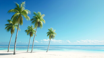 Idyllic palm trees against a clear blue sky in the summer on a beach