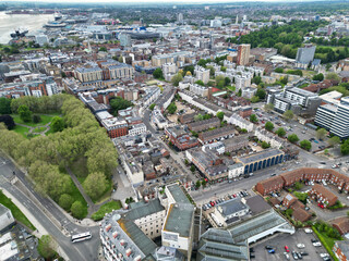 Obraz premium Aerial View of Southampton Port City of South England Coast, United Kingdom. May 16th, 2024