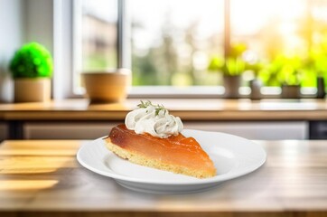 Delicious Easter cake on wooden table,