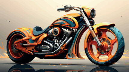 Colorful art paints 3D motorcycle model. Motorcycle picture poster illustration. Moto art. Motorbike print on T-shirts, clothes, fabric, paper, stationery. Rent, purchase, license category A.