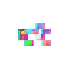 A vector glitch effect with distorted shapes in the form of rectangles in neon colors