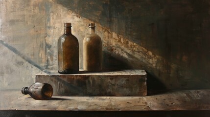 Vintage bottle and cork on a wooden table for an old-fashioned, rustic design