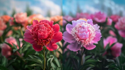 Fototapeta premium peony flowers evenly generative ai