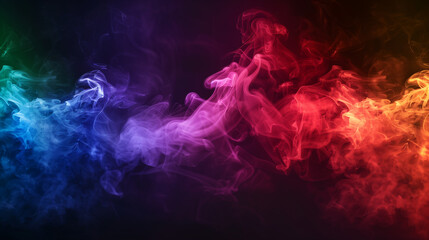 An artistic composition of rainbow-colored smoke forming the shape of a flag against a dark background, representing LGBTQ+ pride and diversity, with space for text overlay - Powered by Adobe