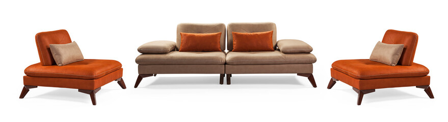Modern furniture set isolated on white background .