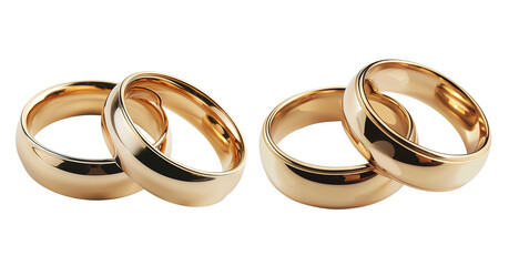 Two sets of wedding rings isolated on transparent background