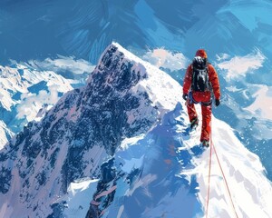 Brave Climber Conquers Snowy Peak: Extreme Winter Adventure