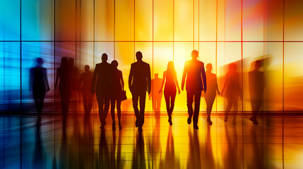 silhouette of people in the work on the sunlight background office network  executive business 