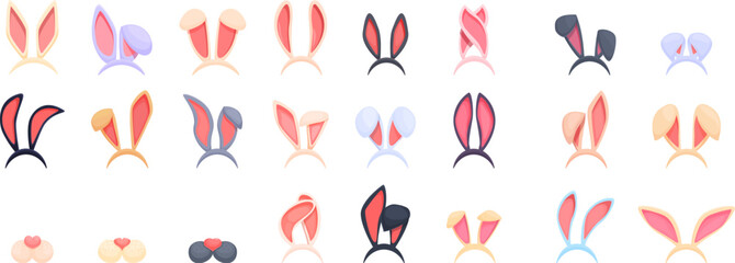 Easter bunny ears mask vector. A collection of cartoon rabbit ears in various colors and styles. The image conveys a playful and whimsical mood, as the ears are designed to resemble cartoon rabbit
