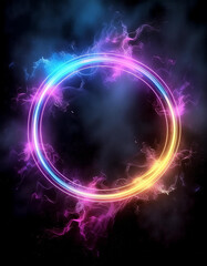 Obraz premium Circle of Fire flame with movment on black background, Beautiful yellow, orange and red and red blaze fire flame texture style, generative ai