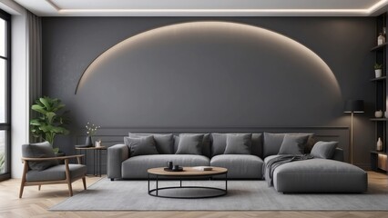 ark gray modern cozy living room and arch wall lighting background interior design