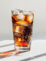 Glass of Cola with Ice Cubes in Bright Lighting