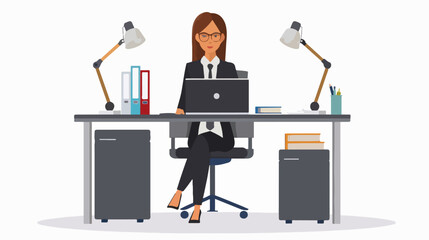 Fototapeta premium Illustration of a girl with a laptop. Office worker. Student.
