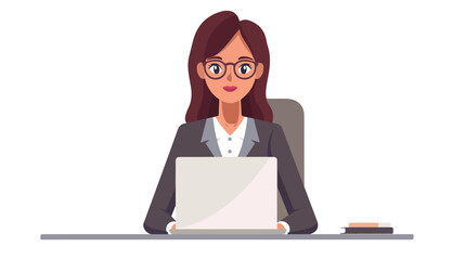 Illustration of a girl with a laptop. Office worker. Student.