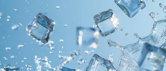 Ice Cubes Splashing in Water