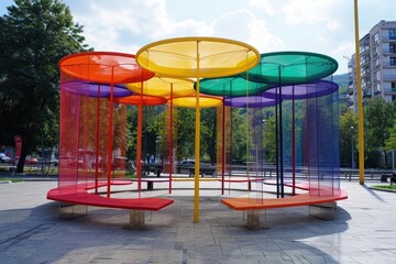 Modern art installation in a public square