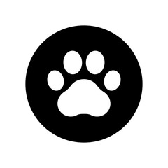 Footprint pet. Paw prints. Dog or cat vector, icon. Foot puppy isolated on white background. Black silhouette paw. Cute shape paw print. Walks for design. Animal track. Trace foot dog, cat. Vector © Omeris