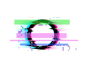 Round frame graphics in the style of neon glitches, showing the effects of chaos