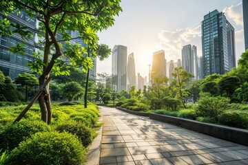 Fototapeta premium Technology aiding in the growth of an eco-friendly city background, AI generated