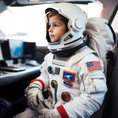 Kid Astronaut Inside Space Control station Hopeful Aspiring Future Career Job Occupation Concept